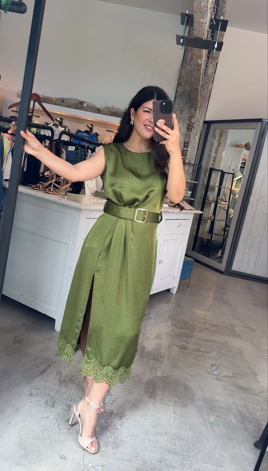 SATIN DRESS WITH LACE