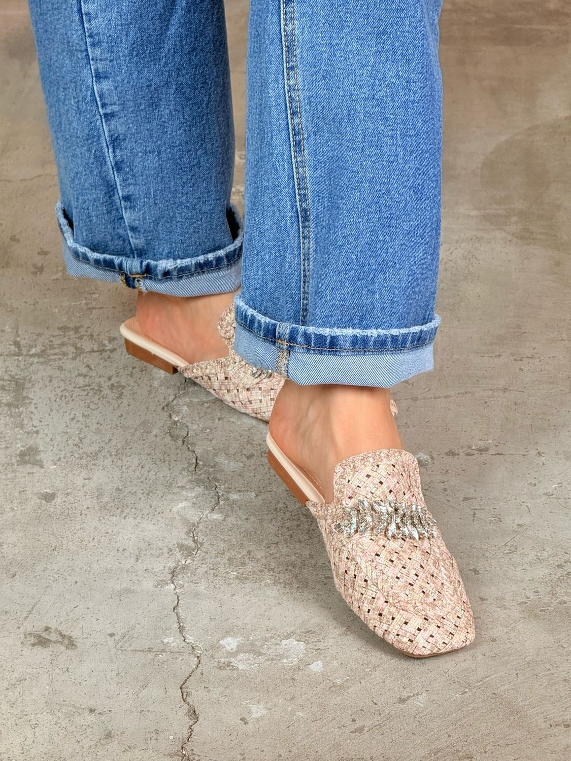 FLAT MULES WITH RHINESTONES