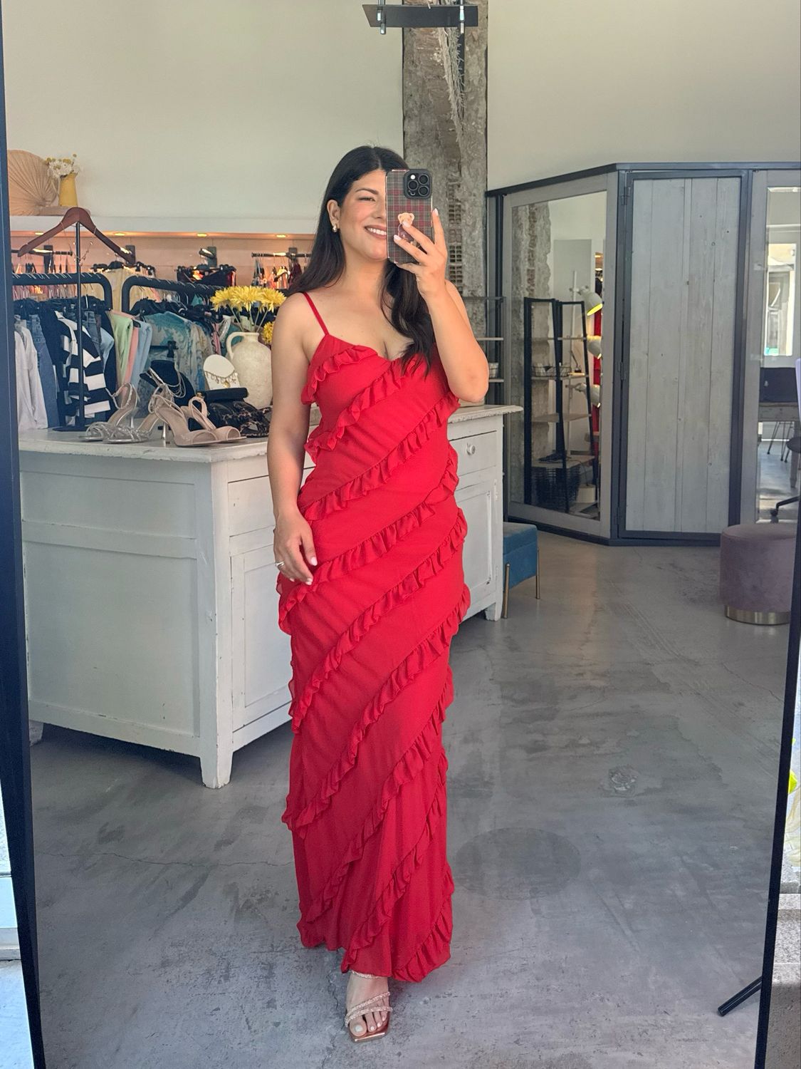 CORAL RUFFLE MAXI DRESS