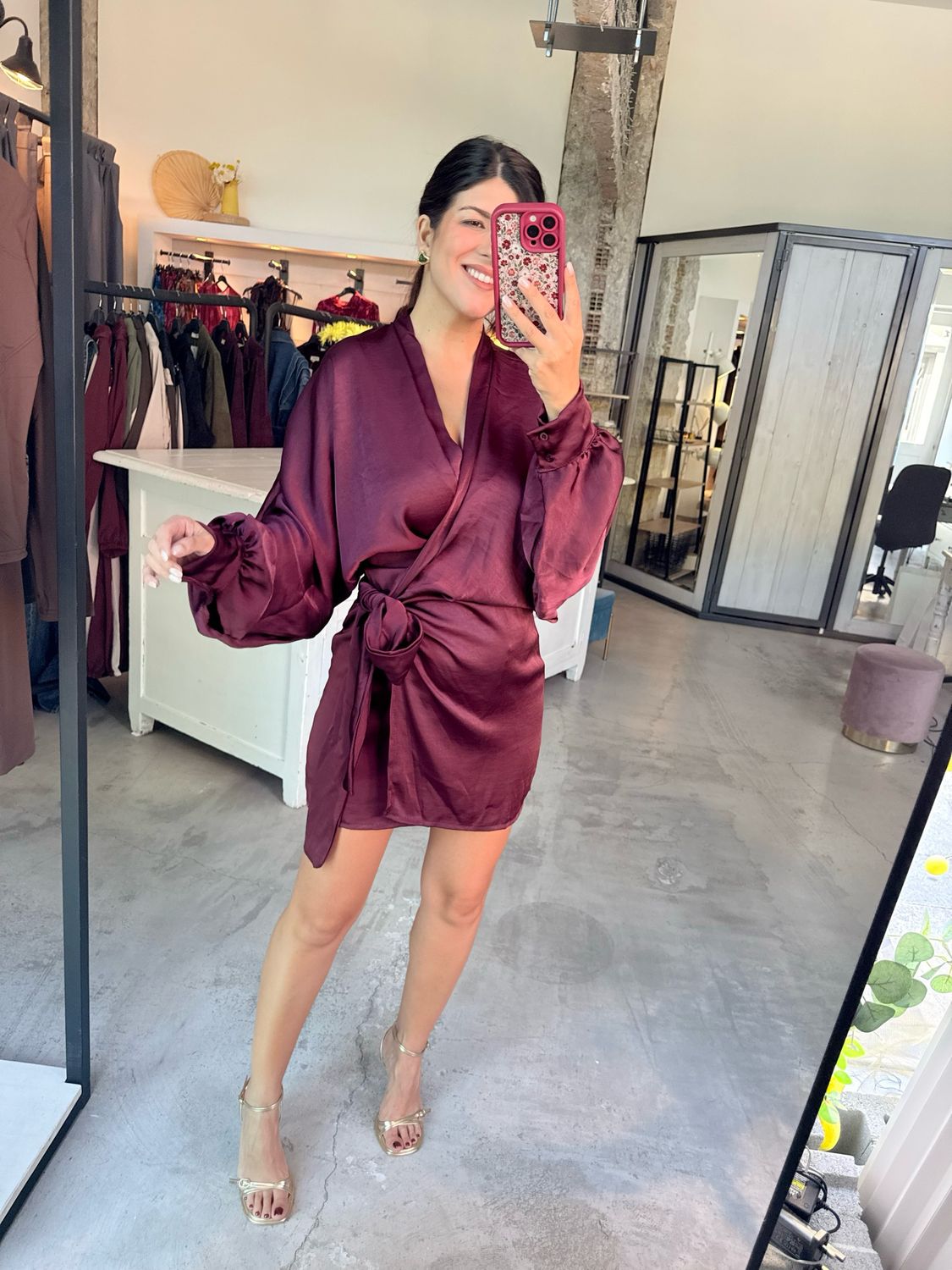 JESSA SHORT SATIN WRAP DRESS