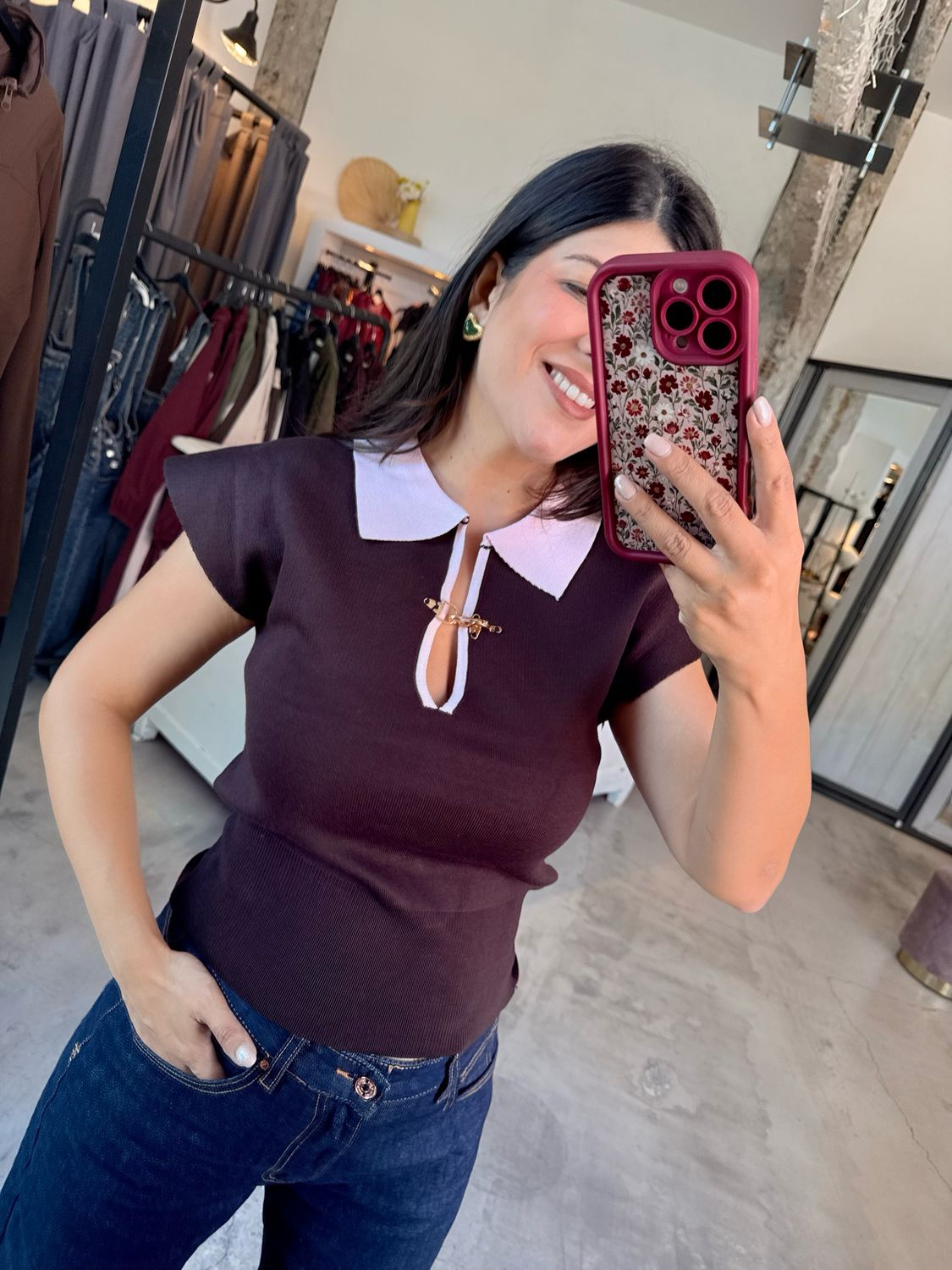 SHORT SLEEVE COLLAR KNIT