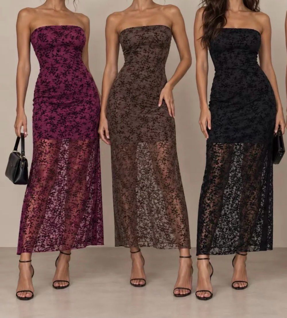 TILDA STRAPLESS MESH MIDI DRESS