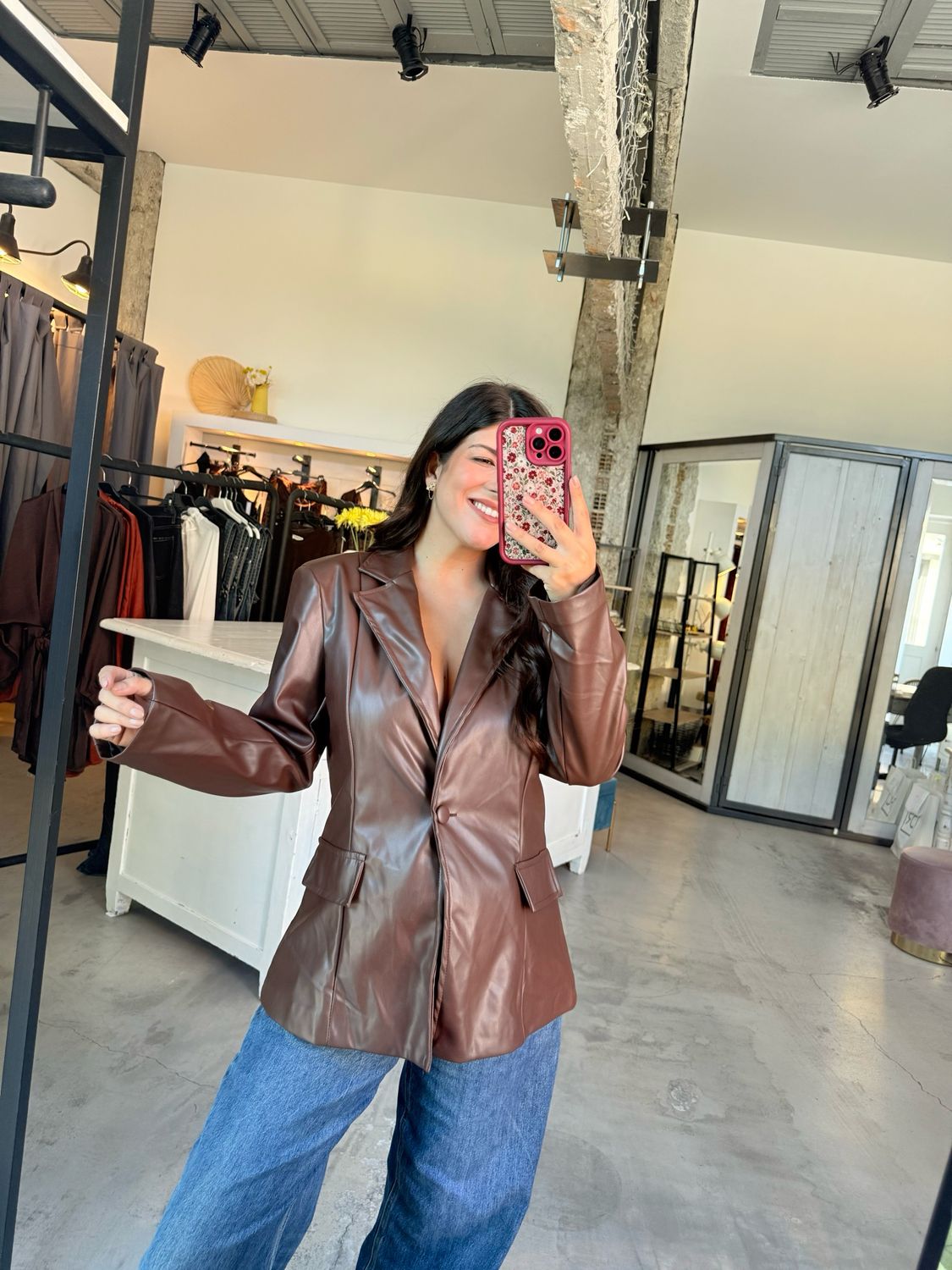 CECILE FAUX LEATHER BLAZER