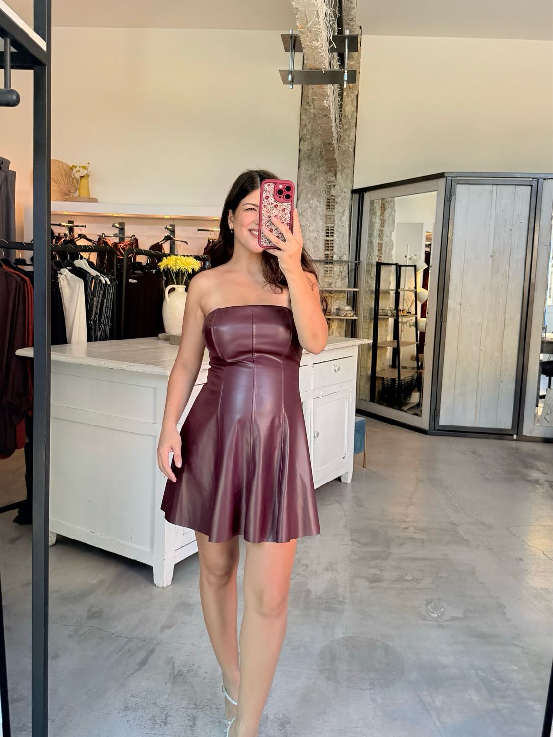 STRAPLESS FAUX LEATHER DRESS