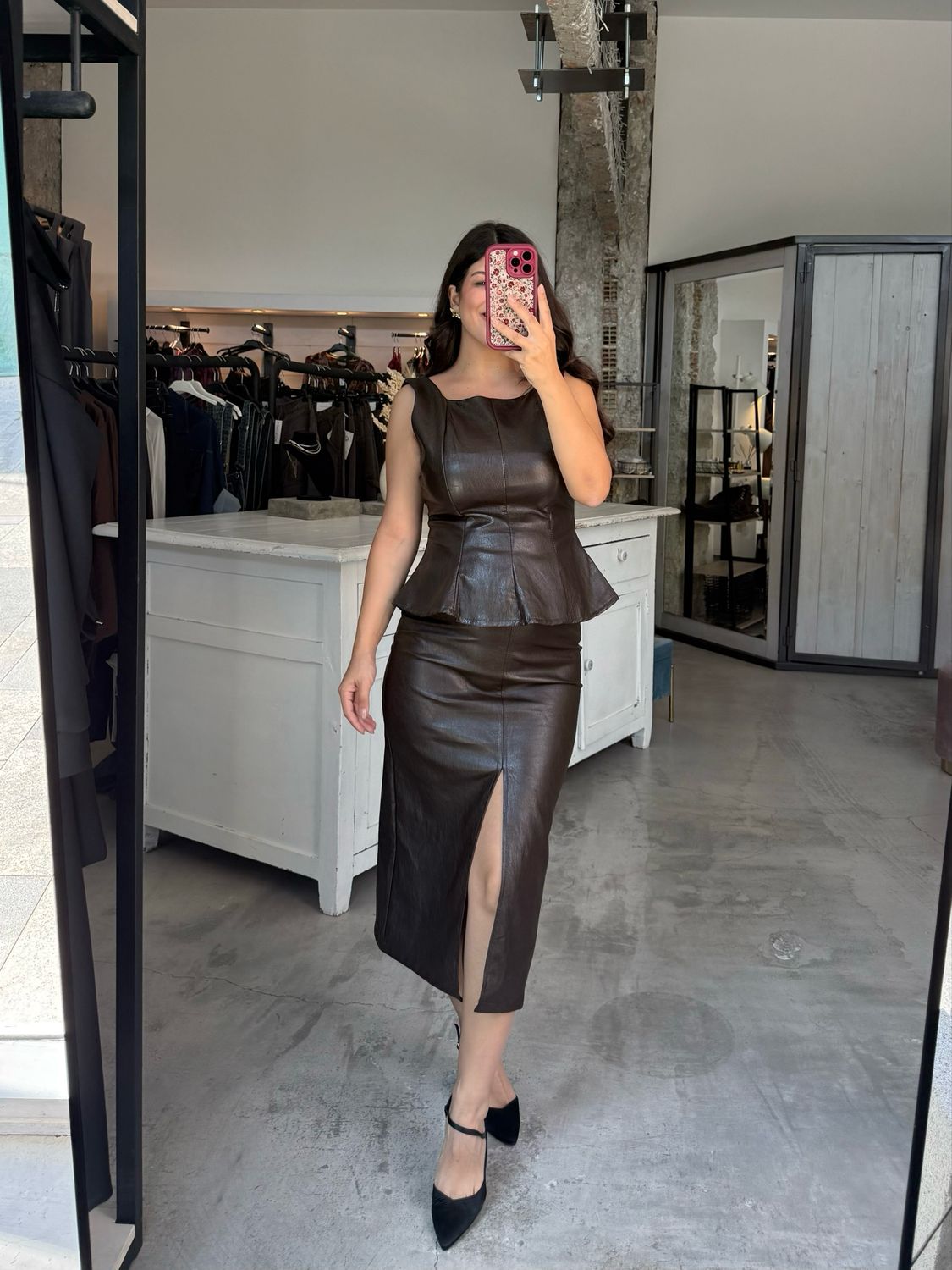 SALMA FAUX LEATHER SKIRT SET