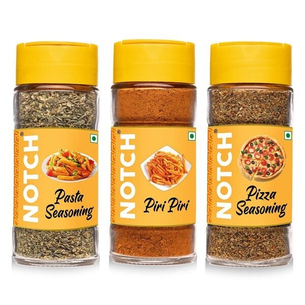 NOTCH® Seasoning for Pizza Pasta and Piri Piri Masala Powder / Seasonings Herbs &amp; Spices | Glass Bottle (Combo Pack, Total 135 grams)