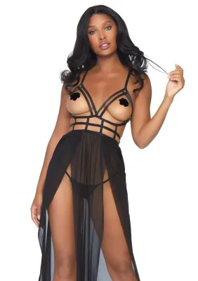 Leg Avenue - Open Cup Maxi Jurk met String