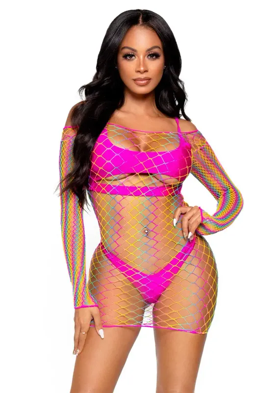 Leg Avenue - Off-Shoulder Regenboog Mini Jurk