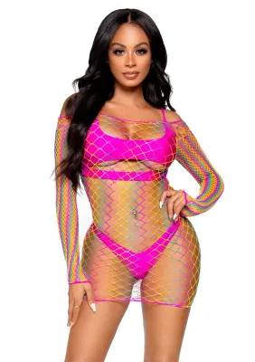 Leg Avenue - Off-Shoulder Regenboog Mini Jurk