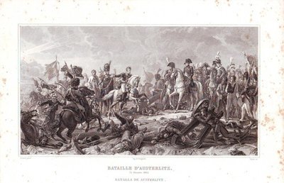 Antiguo Grabado al Acero: Batalla de Austerlitz