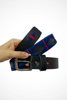Cinturon negro 
Tejido rojo / azul