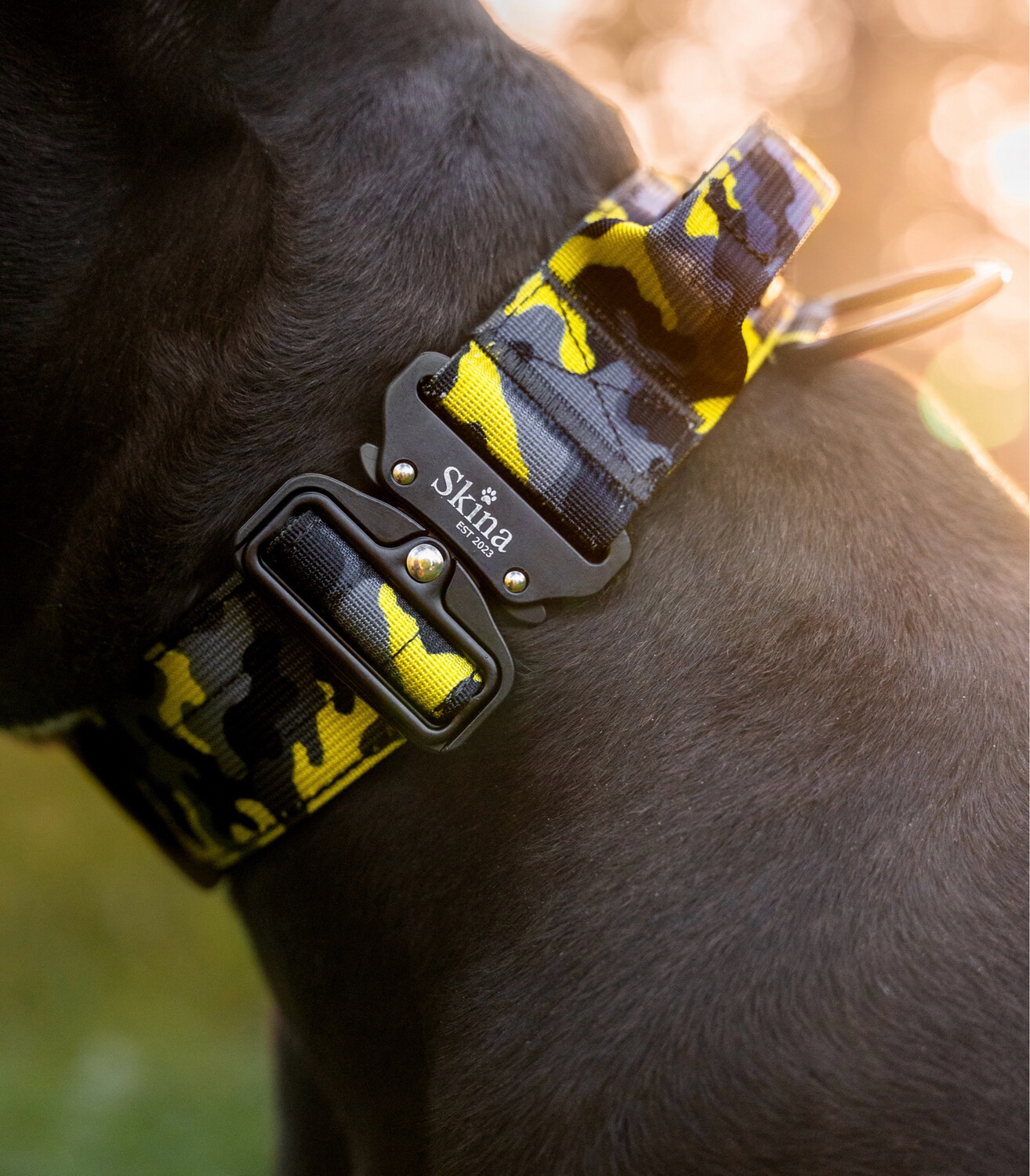 Taktisches Halsband mit Sicherheitsschnalle &amp; Haltegriff „Gelbes Camouflage“