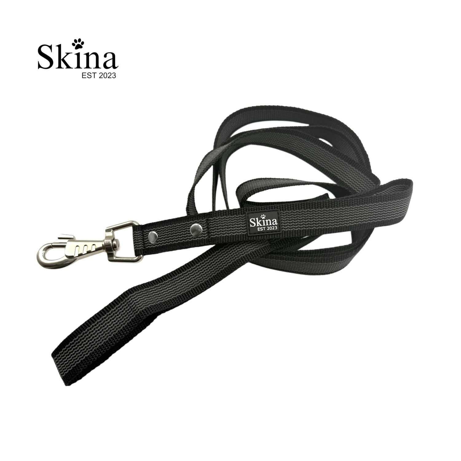 Skina Gummierte Hundeleine &quot;Schwarz/Silber&quot;