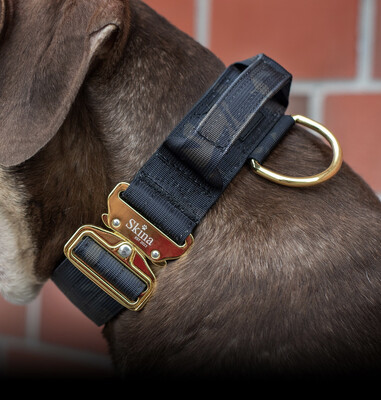 Taktisches Halsband mit Sicherheitsschnalle &amp; Haltegriff „Schwarzes Camouflage“