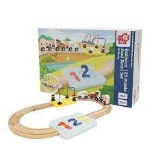 Wooden Railway 123 Puzzle and Bead Set 18-Pieces, For 18M-Old+