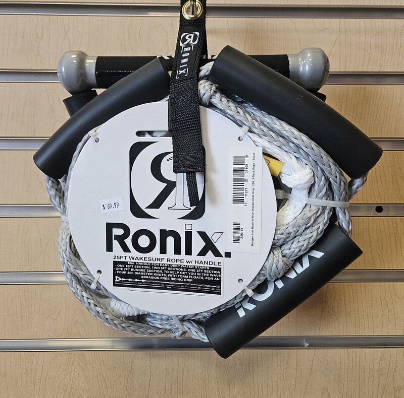 Ronix Bungee Surf Rope with Hide handle -Silver