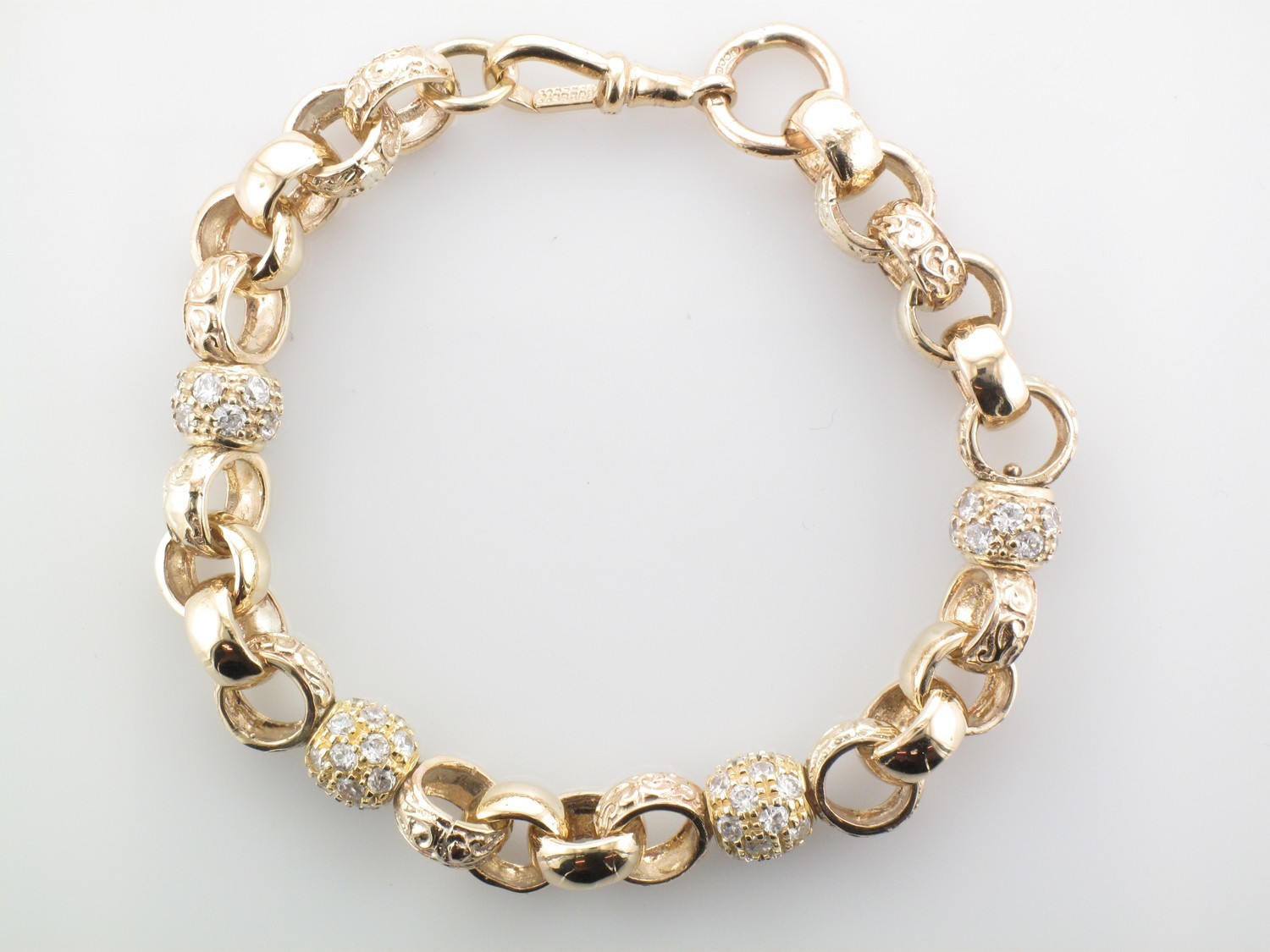 9 carat cz bead and belcher bracelet