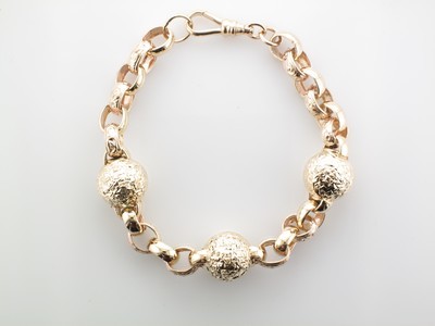 9 carat yellow gold diamond cut bead and belcher bracelet