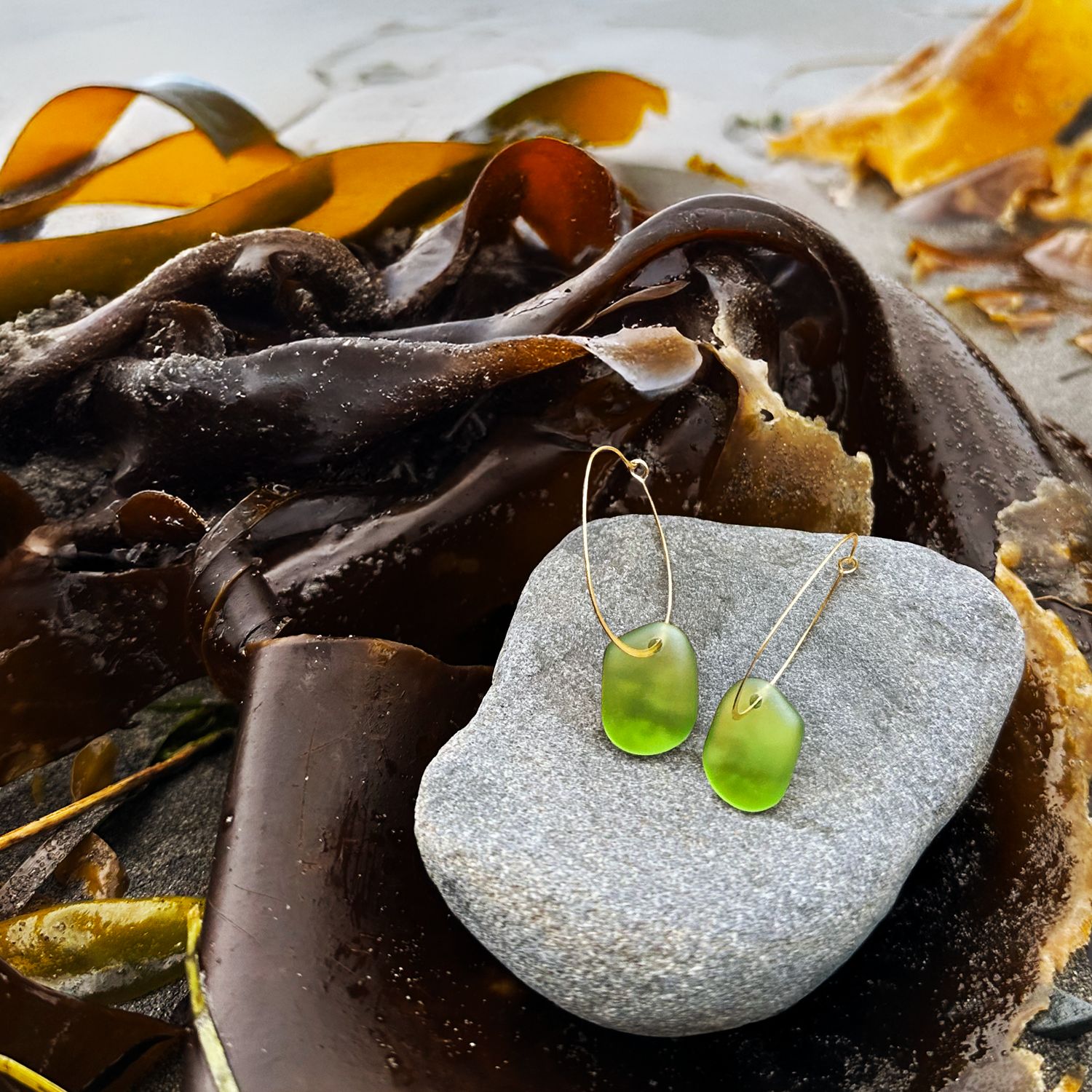 Chartreuse Alaska Sea Glass Earrings