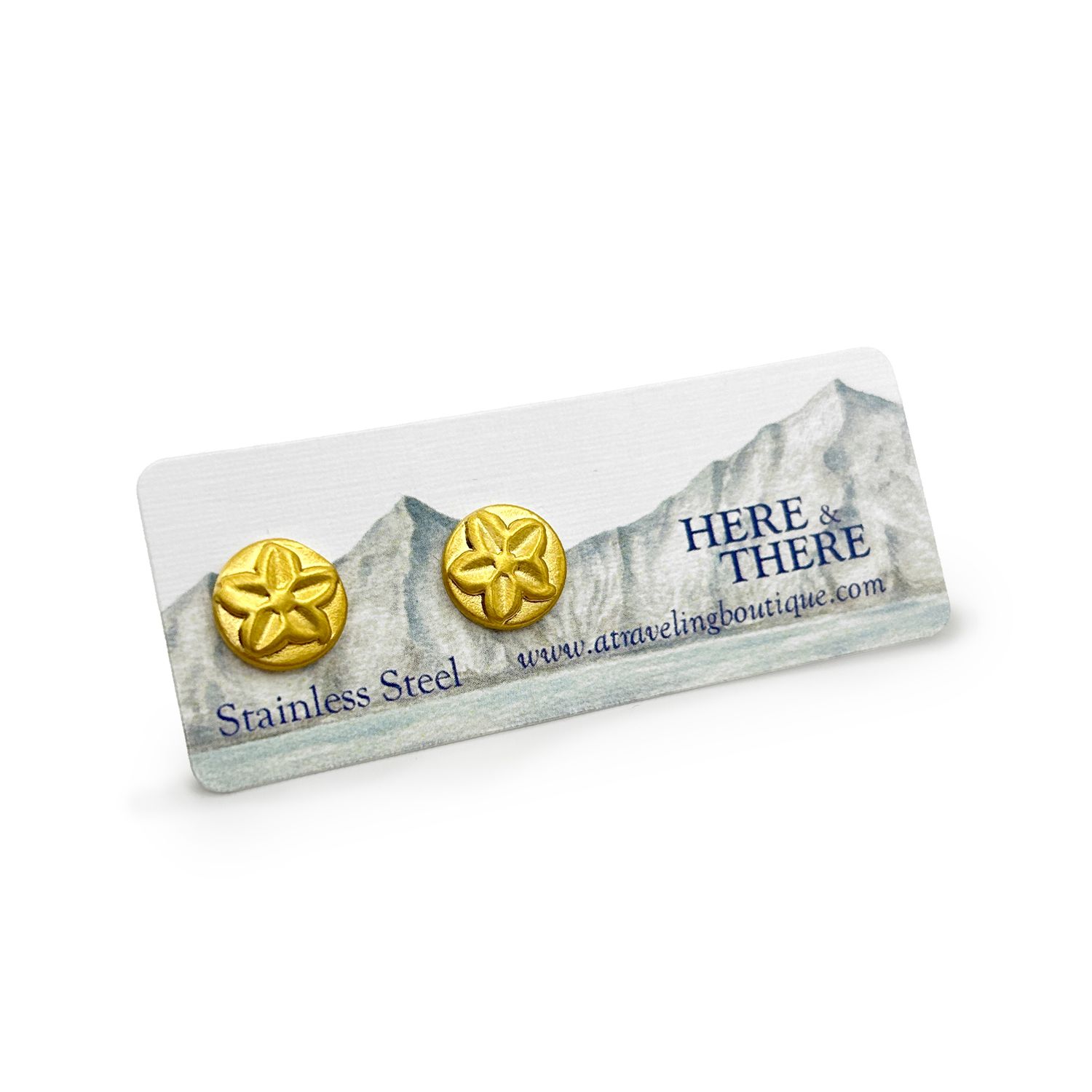 Stainless Steel Forget-Me-Not Studs, Color: Gold Plated