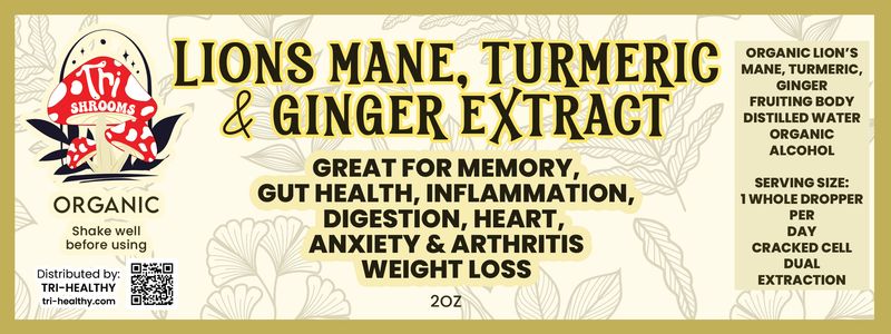 Tri-Shrooms Tincture - Lion’s Mane, Turmeric &amp; Ginger Extract