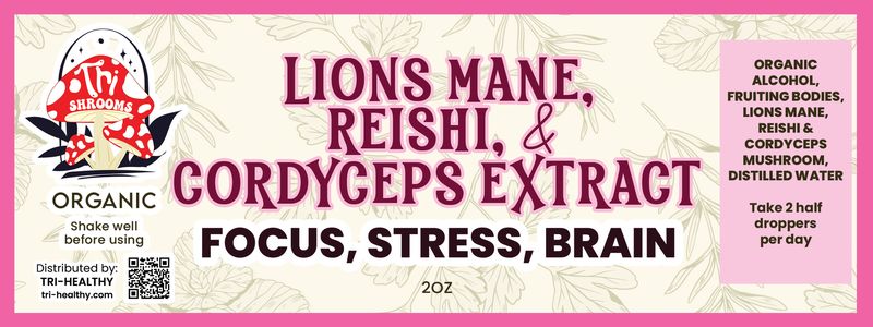 Tri-Shrooms Tincture - Lion’s Mane, Reishi &amp; Cordyceps Extract