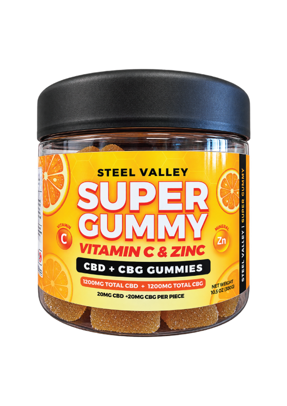 Steel Valley Hemp Super Gummy THC FREE CBD/CBG +Vitamin C+Zinc Gummies-Orange