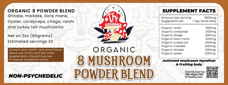 Tri-Shrooms Mushroom Powder Blend - 8 Mushroom