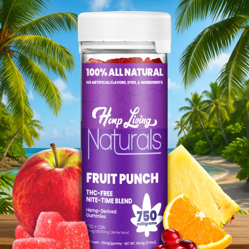Edible | Hemp Living Naturals |  THC FREE Gummies | Fruit Punch | CBD 15mg+CBN 10mg