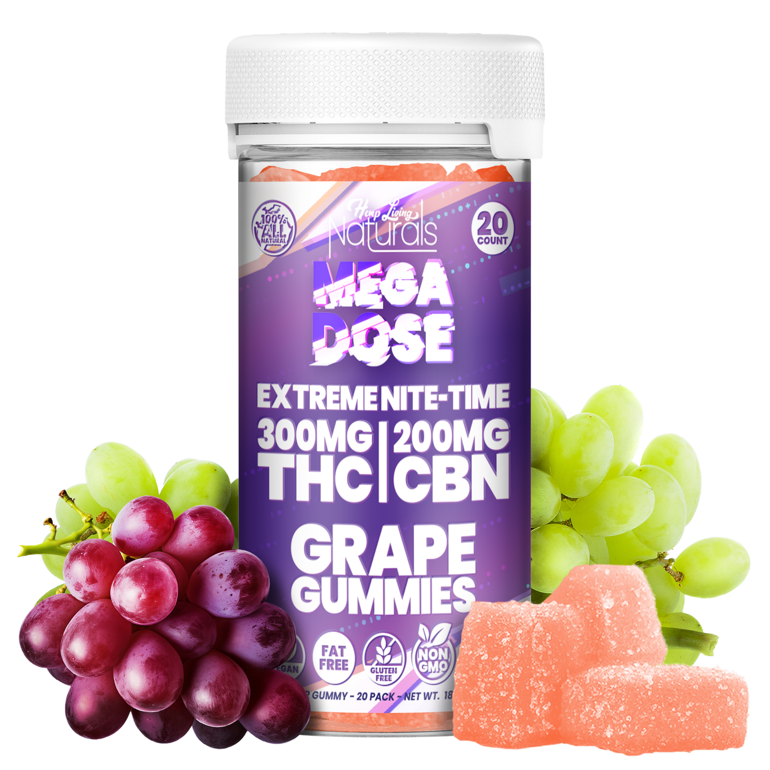 Hemp Living Naturals – 15mg D9 + 10mg CBN Gummies – Grape Nights