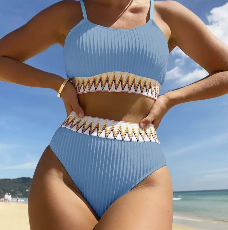 Sky Blue Ribbed Bikini