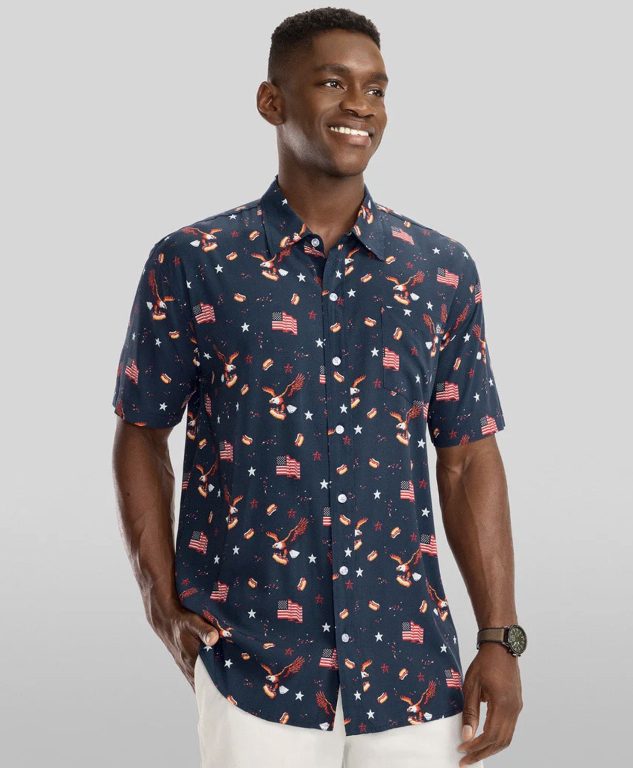 8-Bit Eagle Patriotic Hawaiian Shirt - Men&#39;s USA Button Down