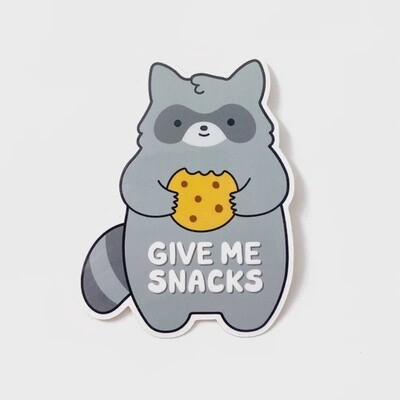 'Give Me Snacks' Baby Raccoon Holographic Sticker