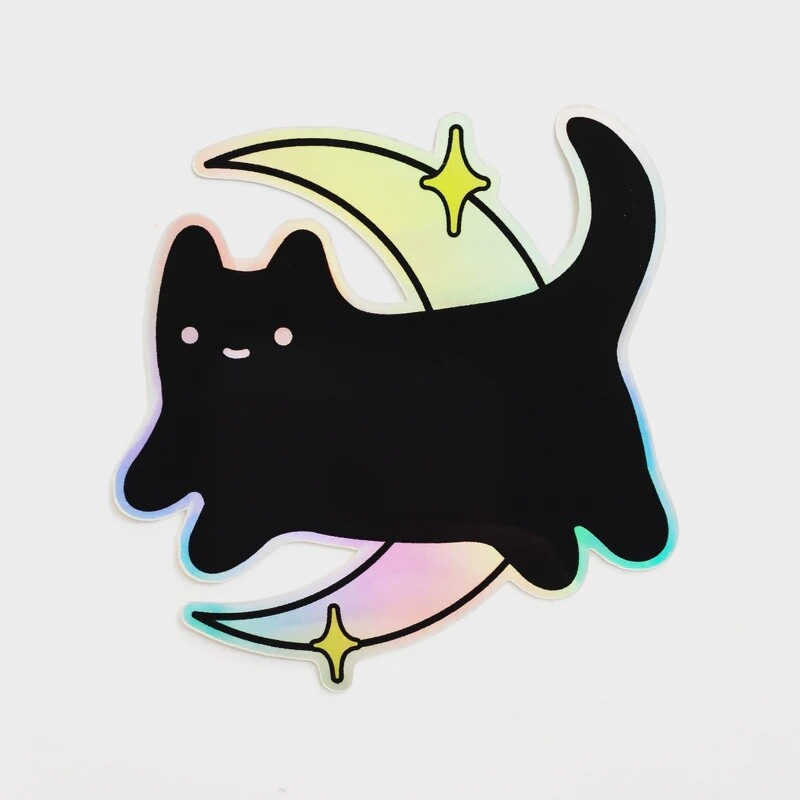 Midnight Baby Cat Holographic Glitter Heart Sticker