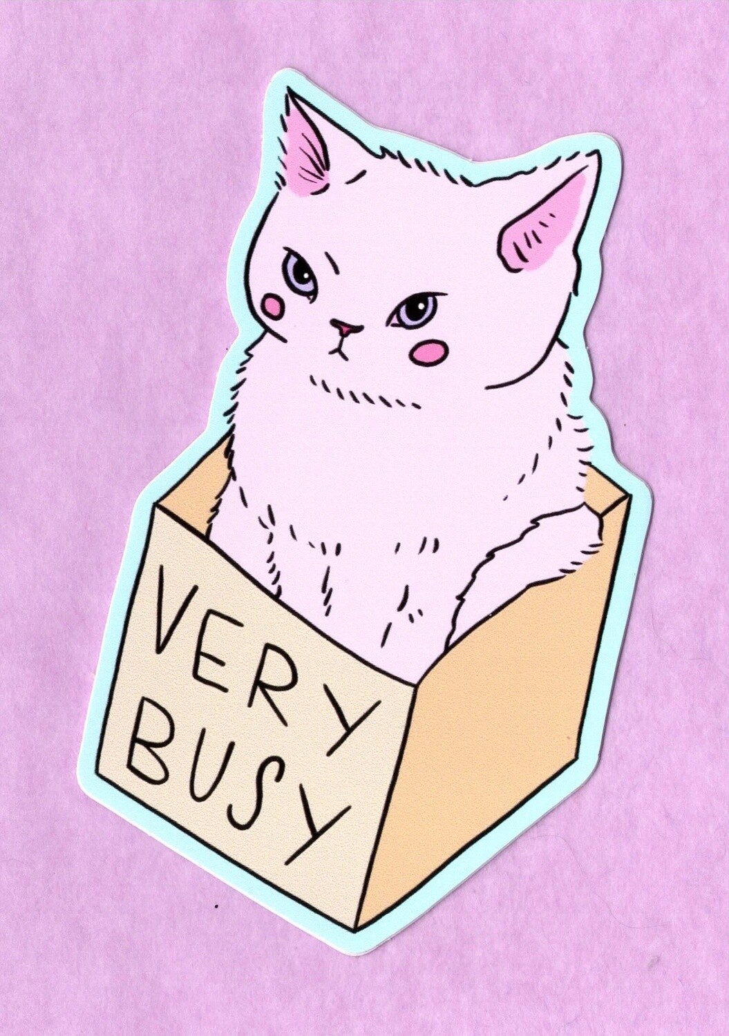 "Very Busy" Box Cat Sticker