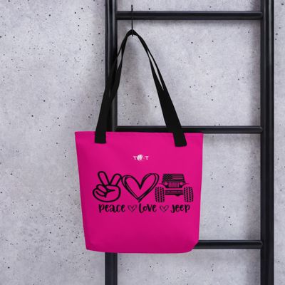 Peace Love Jeep tote pink