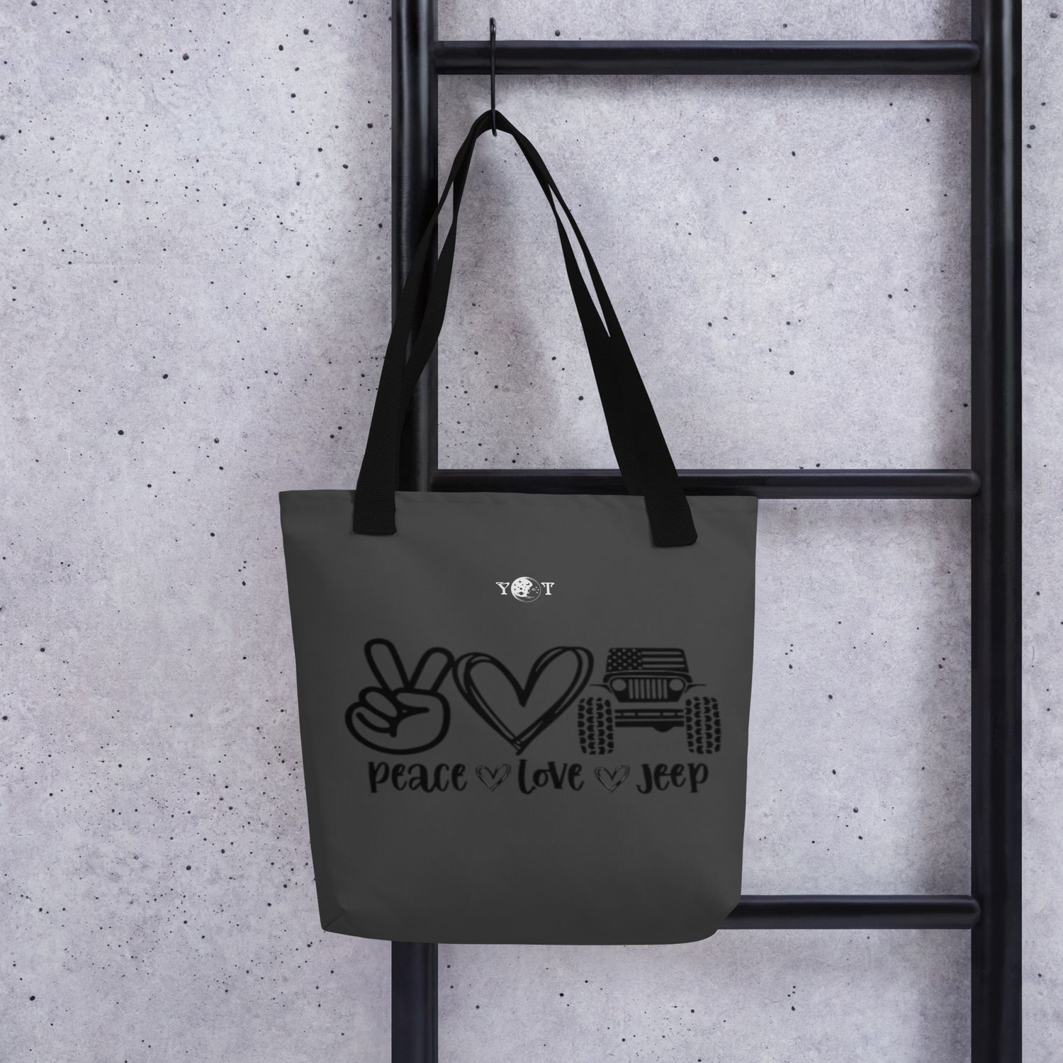 Peace Love Jeep tote charcoal