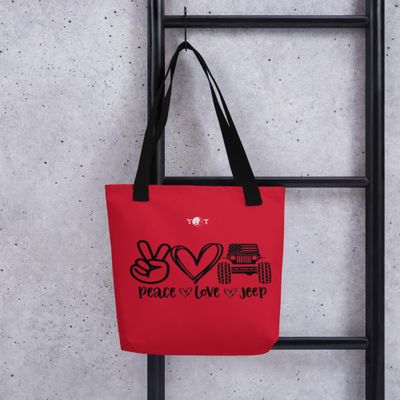 Peace Love Jeep tote red