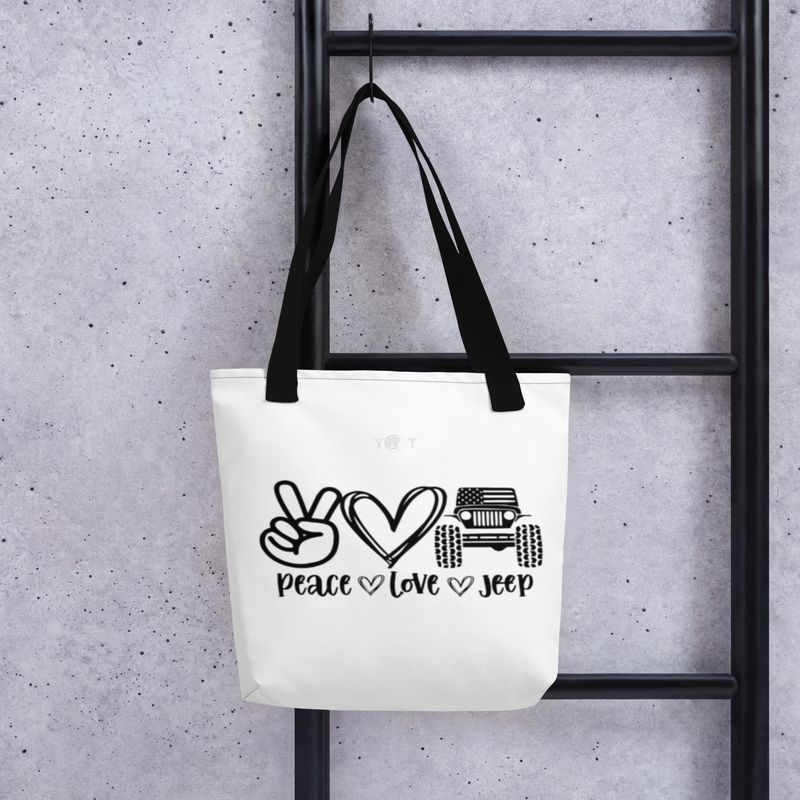 Peace Love Jeep tote white