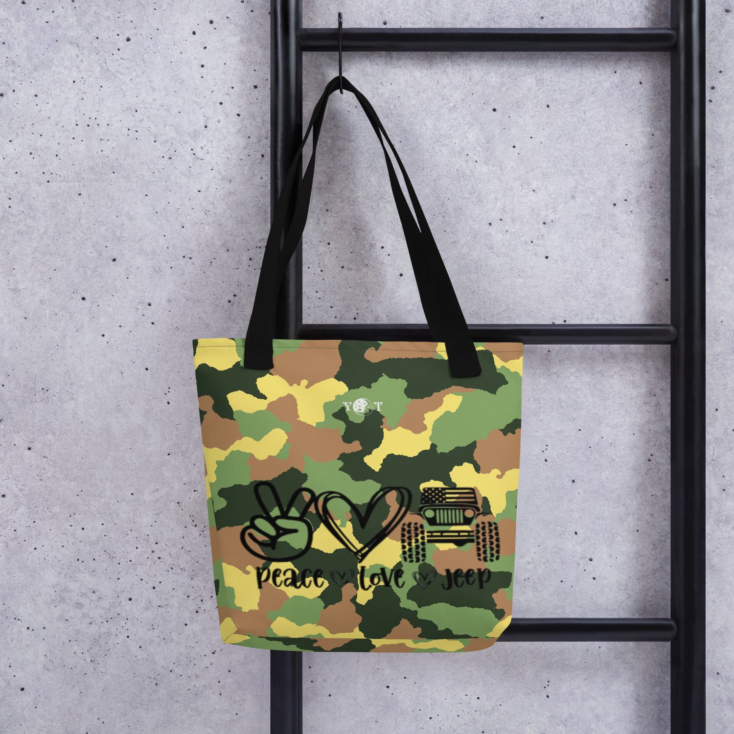 Peace Love Jeep tote camo
