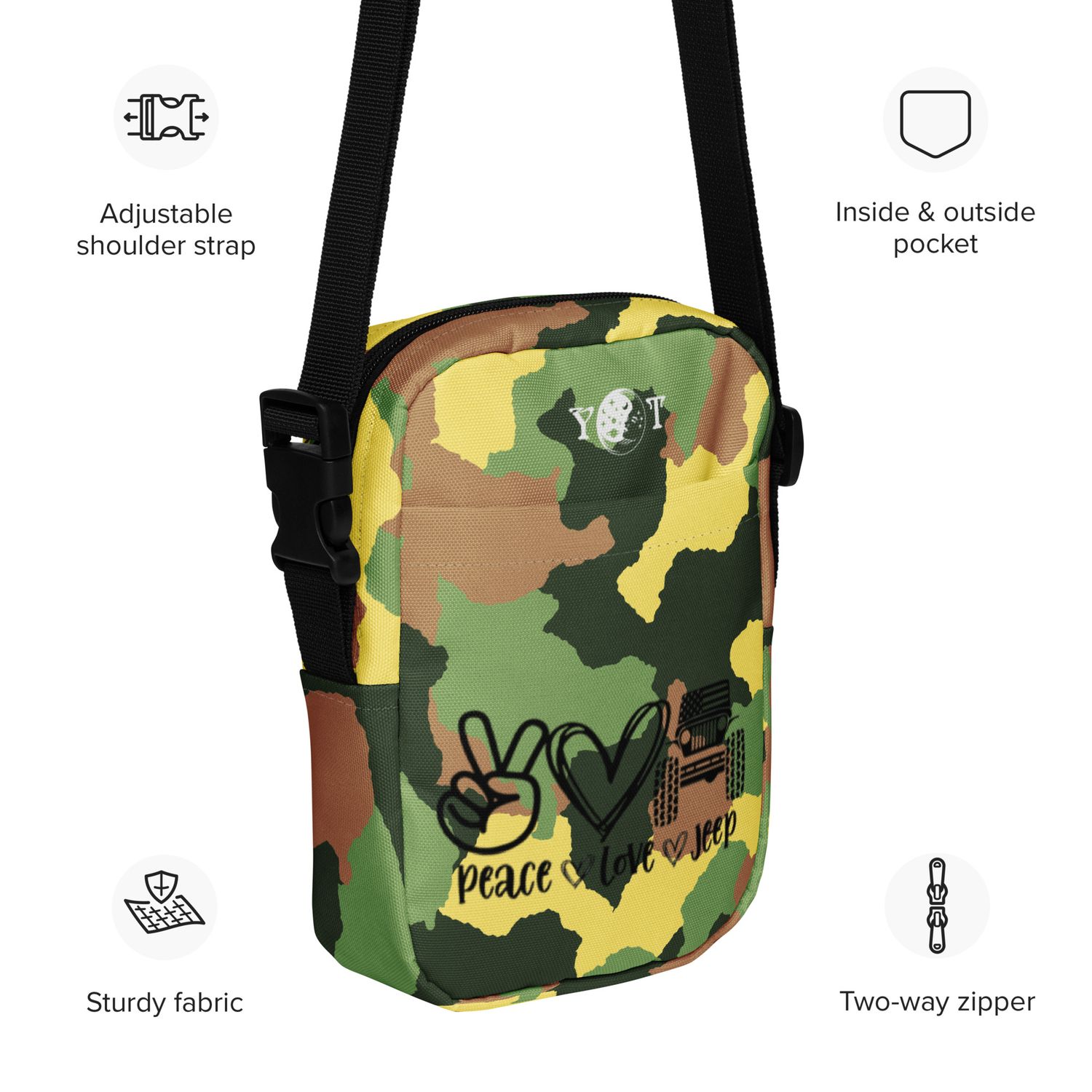 Peace Love Jeep crossbody camo