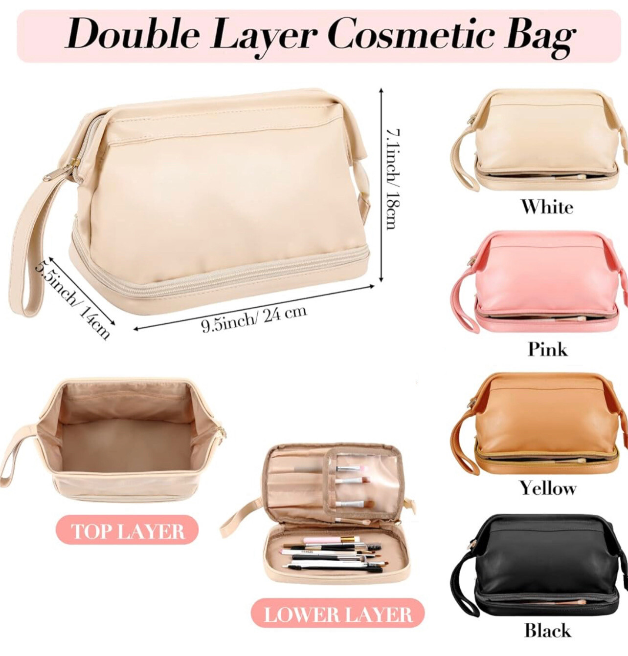 Double Layer Travel Makeup Bag Portable PU Leather