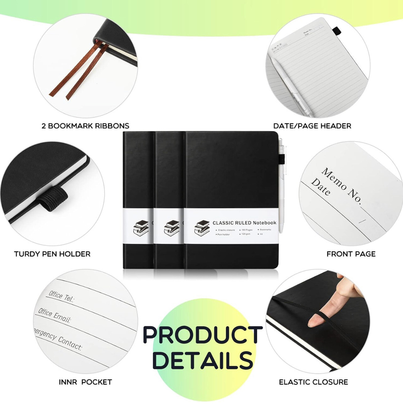 Lined A5 Journal Notebooks with White Pens 160 Pages (Black, 5.5 x 8.3 Inch)