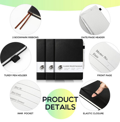 Lined A5 Journal Notebooks with White Pens 160 Pages (Black, 5.5 x 8.3 Inch)