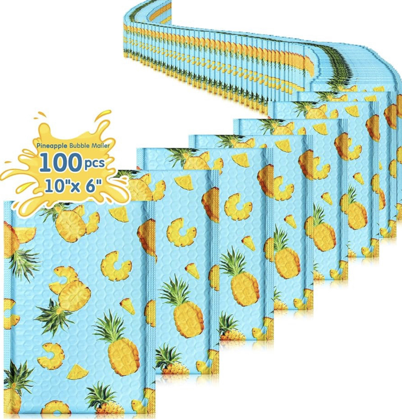 Bubble Poly Mailers Padded Envelopes Pineapple Self Adhesive 100 Pcs 10 x 6 &#39;&#39;
