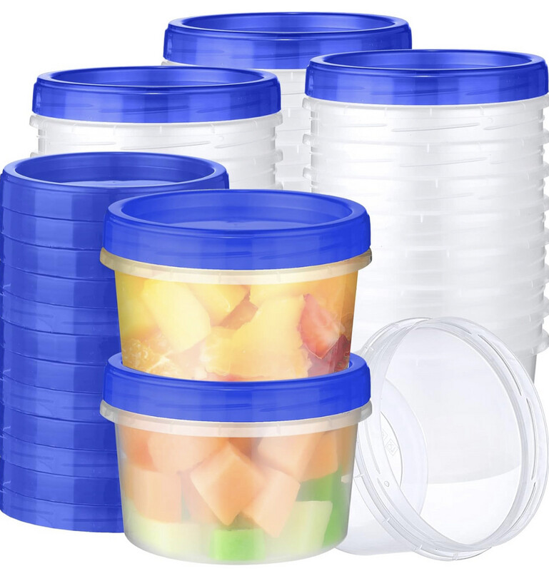 60 Pcs Twist Top Deli Containers 17oz Clear Bottom with Blue Top Twist
