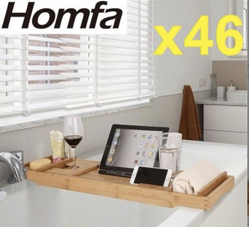Bamboo Bathtub Tray Bath Table Adjustable Caddy Tray with Extending Sides, Tray