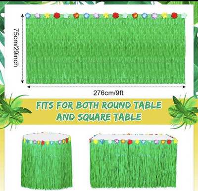 Luau Grass Table Skirt Green 109 x 29 Inches Raffia Fringe Hawaiian Tropical Party Decorations