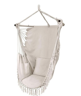 Hammock Chair Hanging Rope Swing, Hanging Chair with Pocket, 2 Cushions Included, Quality Cotton