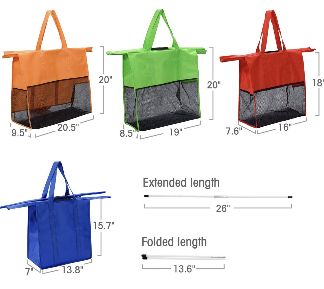 4 Pack Set Shopping Cart Reusable Grocery Bags for Trolley Grocery Cart ...